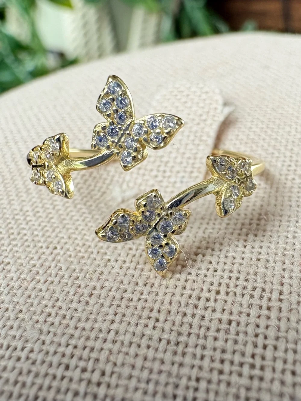 S925 Sterling Silver Gold Plated Butterfly Adjustable Ring